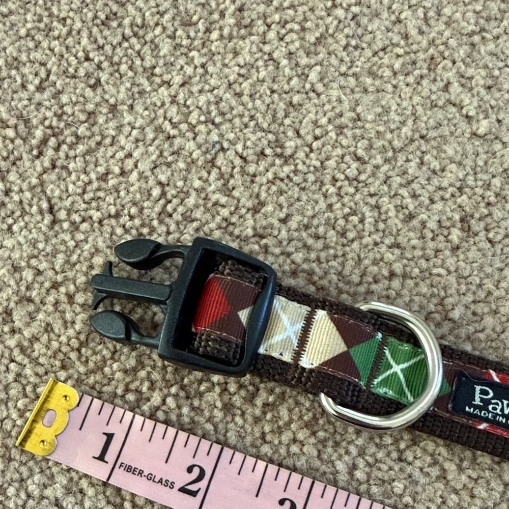 Brown Argyle Dog Collar with Red, Green & Tan Accents